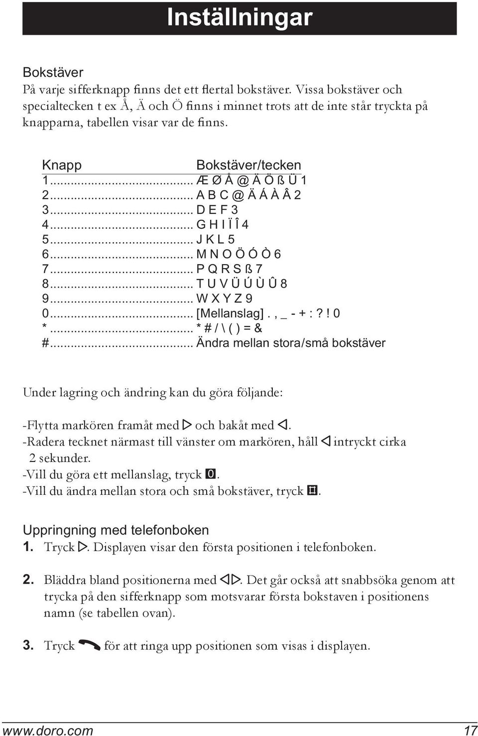 .. A B C @ Ä Á À Â 2 3... D E F 3 4... G H I Ï Î 4 5... J K L 5 6... M N O Ö Ó Ò 6 7... P Q R S ß 7 8... T U V Ü Ú Ù Û 8 9... W X Y Z 9 0... [Mellanslag]., _ - + :?! 0 *... * # / \ ( ) = & #.