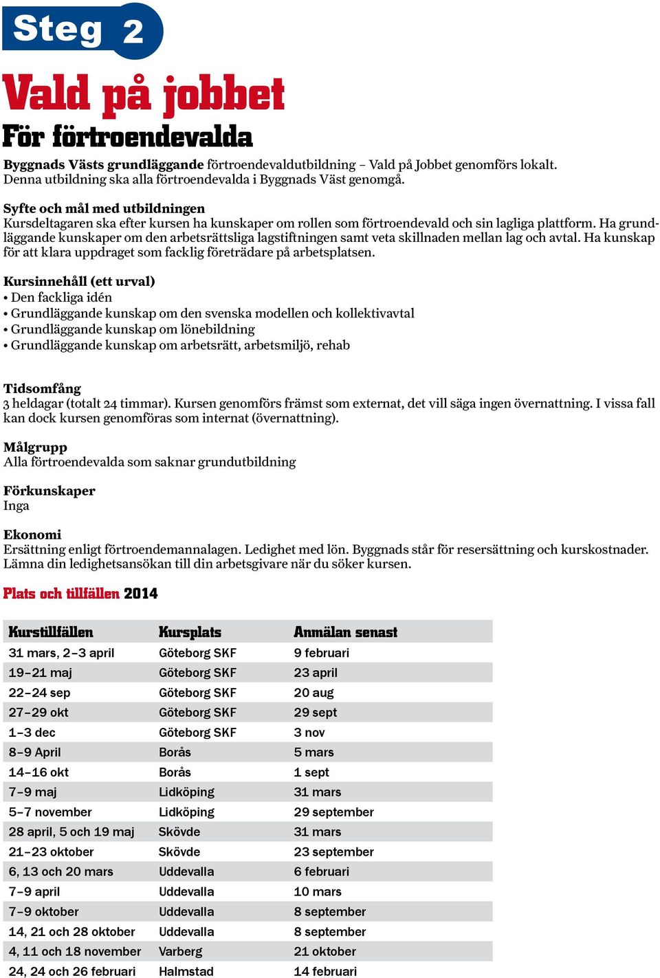 Ha grundläggande kunskaper om den arbetsrättsliga lagstiftningen samt veta skillnaden mellan lag och avtal. Ha kunskap för att klara uppdraget som facklig företrädare på arbetsplatsen.
