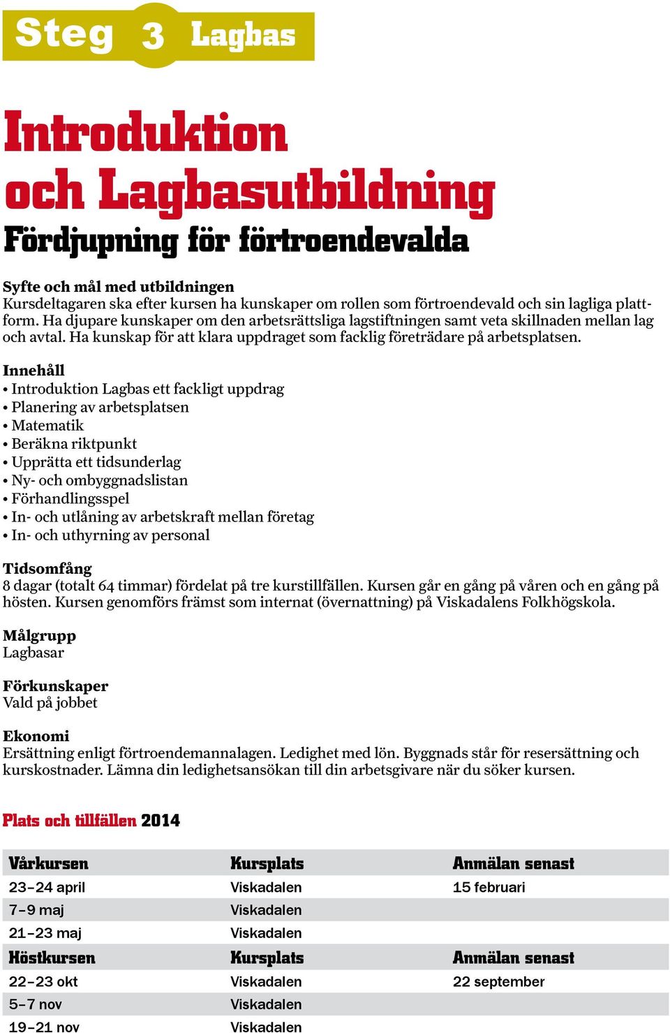 Introduktion Lagbas ett fackligt uppdrag Planering av arbetsplatsen Matematik Beräkna riktpunkt Upprätta ett tidsunderlag Ny- och ombyggnadslistan Förhandlingsspel In- och utlåning av arbetskraft