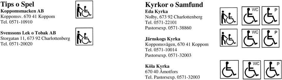 0571-20020 Kyrkor o Samfund Eda Kyrka Nolby, 673 92 Charlottenberg Tel. 0571-22101 Pastorsexp.
