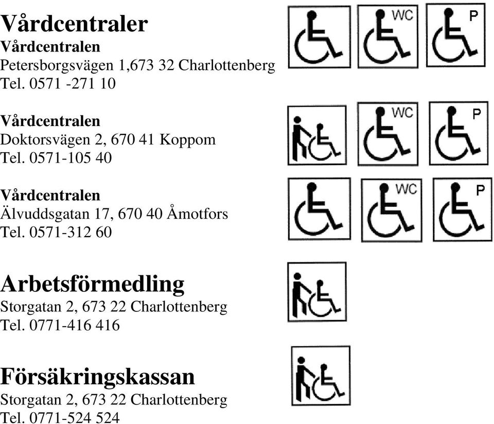 0571-105 40 Vårdcentralen Älvuddsgatan 17, 670 40 Åmotfors Tel.