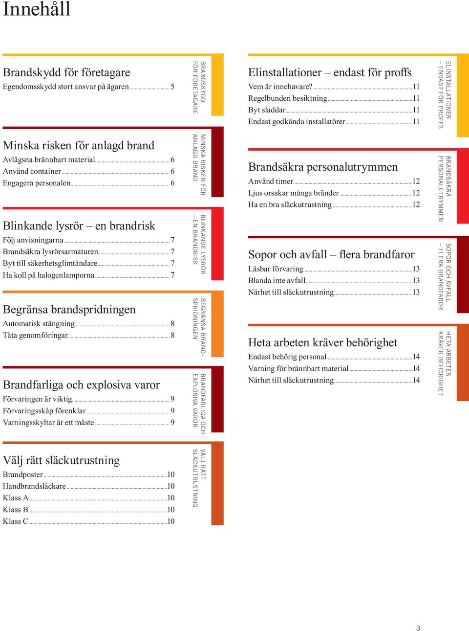 ..6 Blinkande lysrör en brandrisk Följ anvisningarna...7 Brandsäkra lysrörsarmaturen...7 Byt till säkerhetsglimtändare...7 Ha koll på halogenlamporna...7 Begränsa brandspridningen Automatisk stängning.