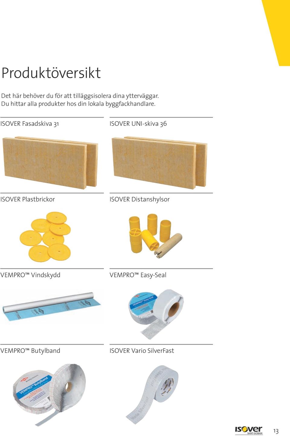 ISOVER Fasadskiva 31 ISOVER UNI-skiva 36 ISOVER Plastbrickor ISOVER