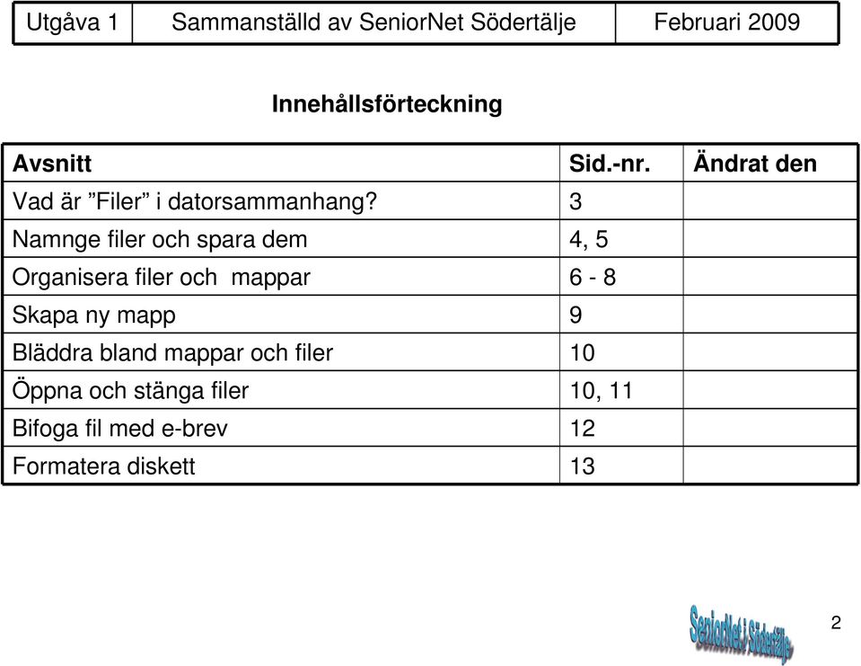 3 Namnge filer och spara dem 4, 5 Organisera filer och mappar 6-8 Skapa ny mapp 9