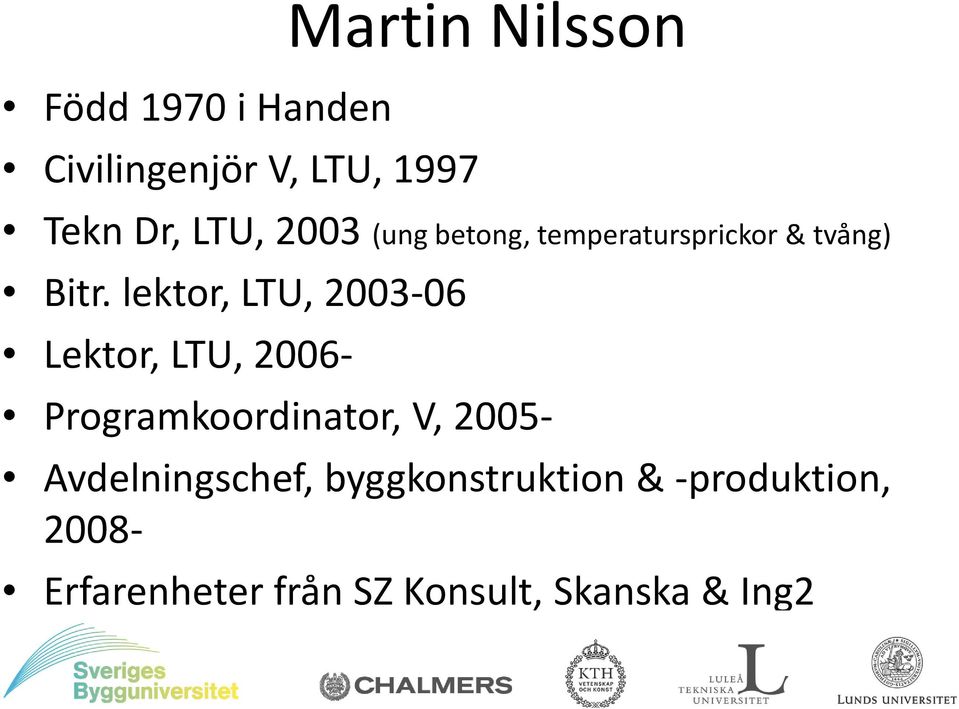 lektor, LTU, 2003-06 Lektor, LTU, 2006- Programkoordinator, V, 2005-