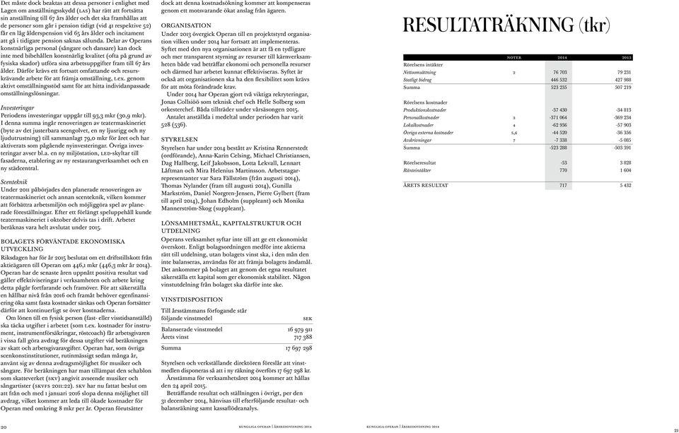 Delar av Operans konstnärliga personal (sångare och dansare) kan dock inte med bibehållen konstnärlig kvalitet (ofta på grund av fysiska skador) utföra sina arbetsuppgifter fram till 67 års ålder.
