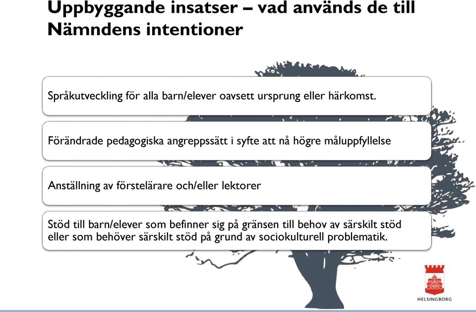 Förändrade pedagogiska angreppssätt i syfte att nå högre måluppfyllelse Anställning av förstelärare