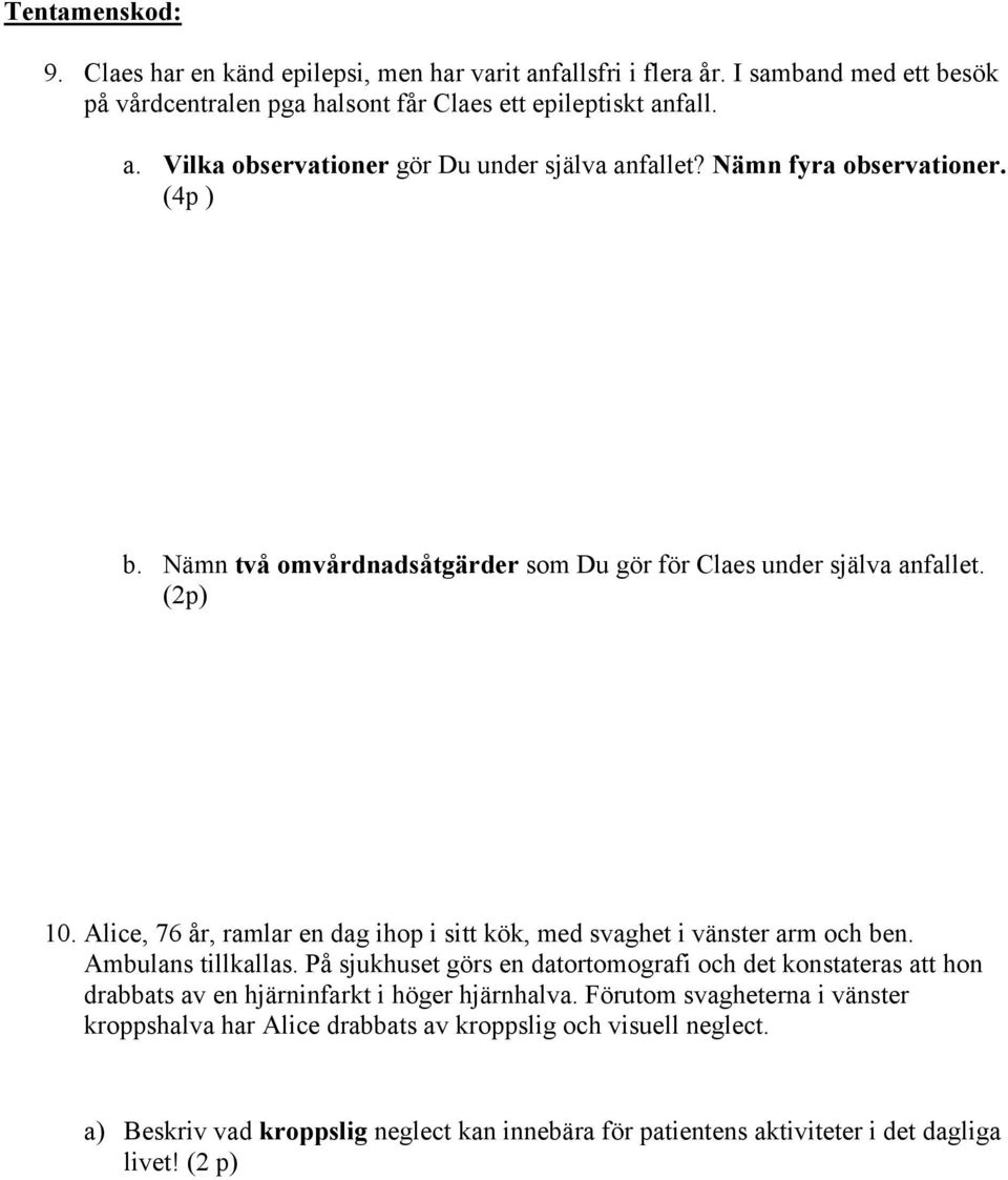 Alice, 76 år, ramlar en dag ihop i sitt kök, med svaghet i vänster arm och ben. Ambulans tillkallas.