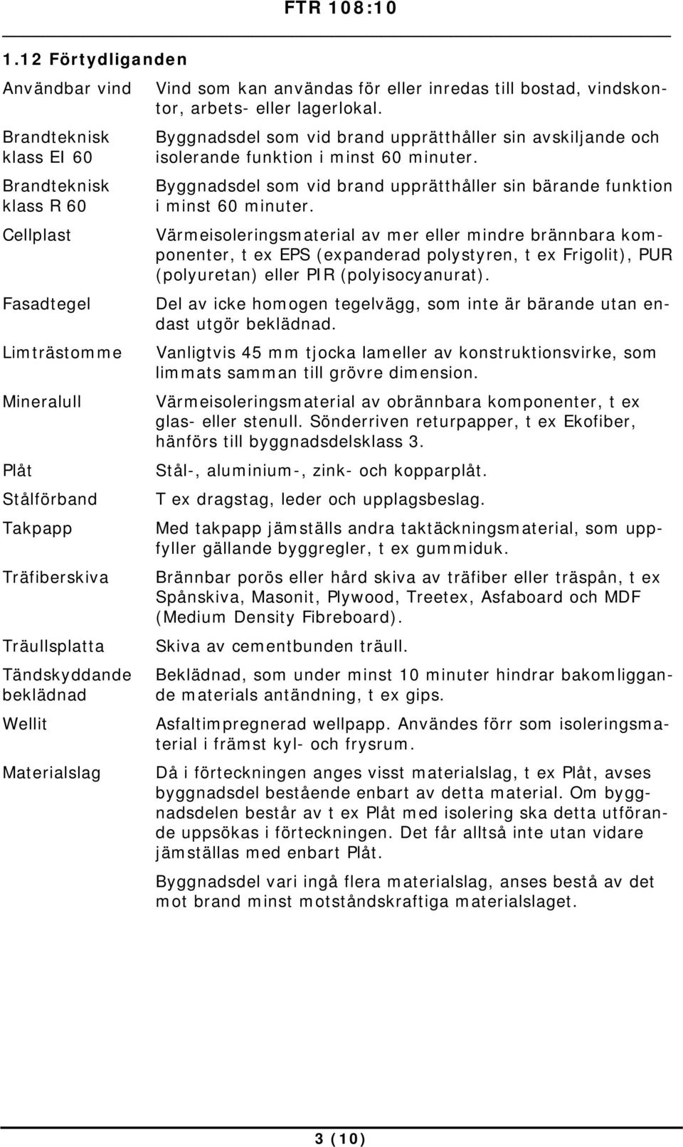 Byggnadsdel som vid brand upprätthåller sin avskiljande och isolerande funktion i minst 60 minuter. Byggnadsdel som vid brand upprätthåller sin bärande funktion i minst 60 minuter.