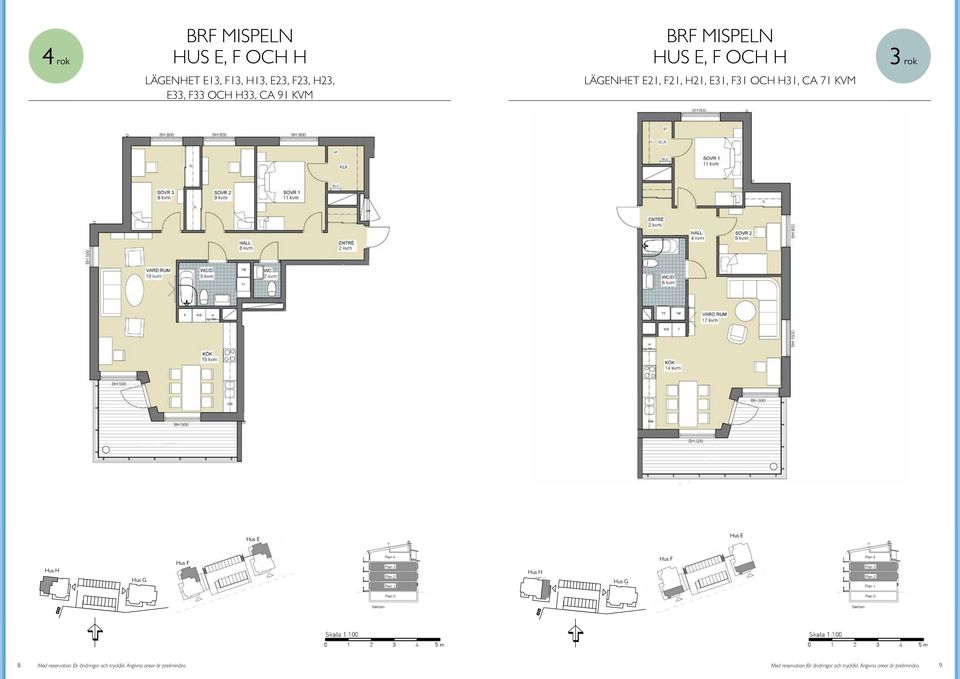 SOVR 3 SOVR 2 VM HALL WC F K/S H Ugn/Mikro TP BALKON Hus E Hus E us g Hus F Hus g Hus F 8 Med reservation för