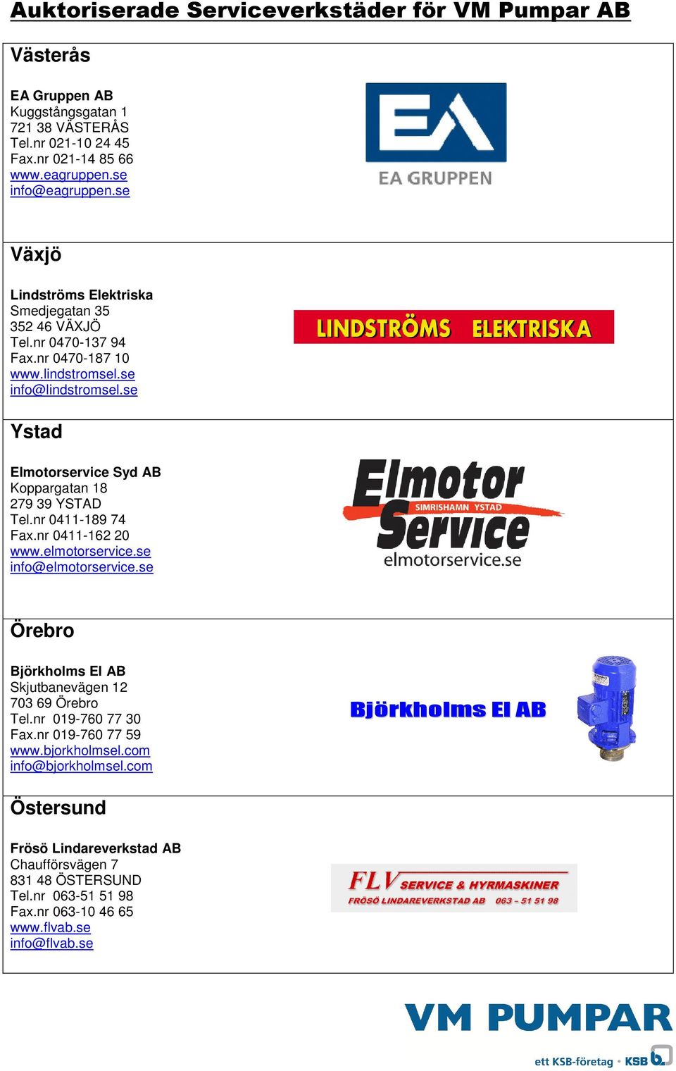 se Ystad Elmotorservice Syd AB Koppargatan 18 279 39 YSTAD Tel.nr 0411-189 74 Fax.nr 0411-162 20 www.elmotorservice.se info@elmotorservice.