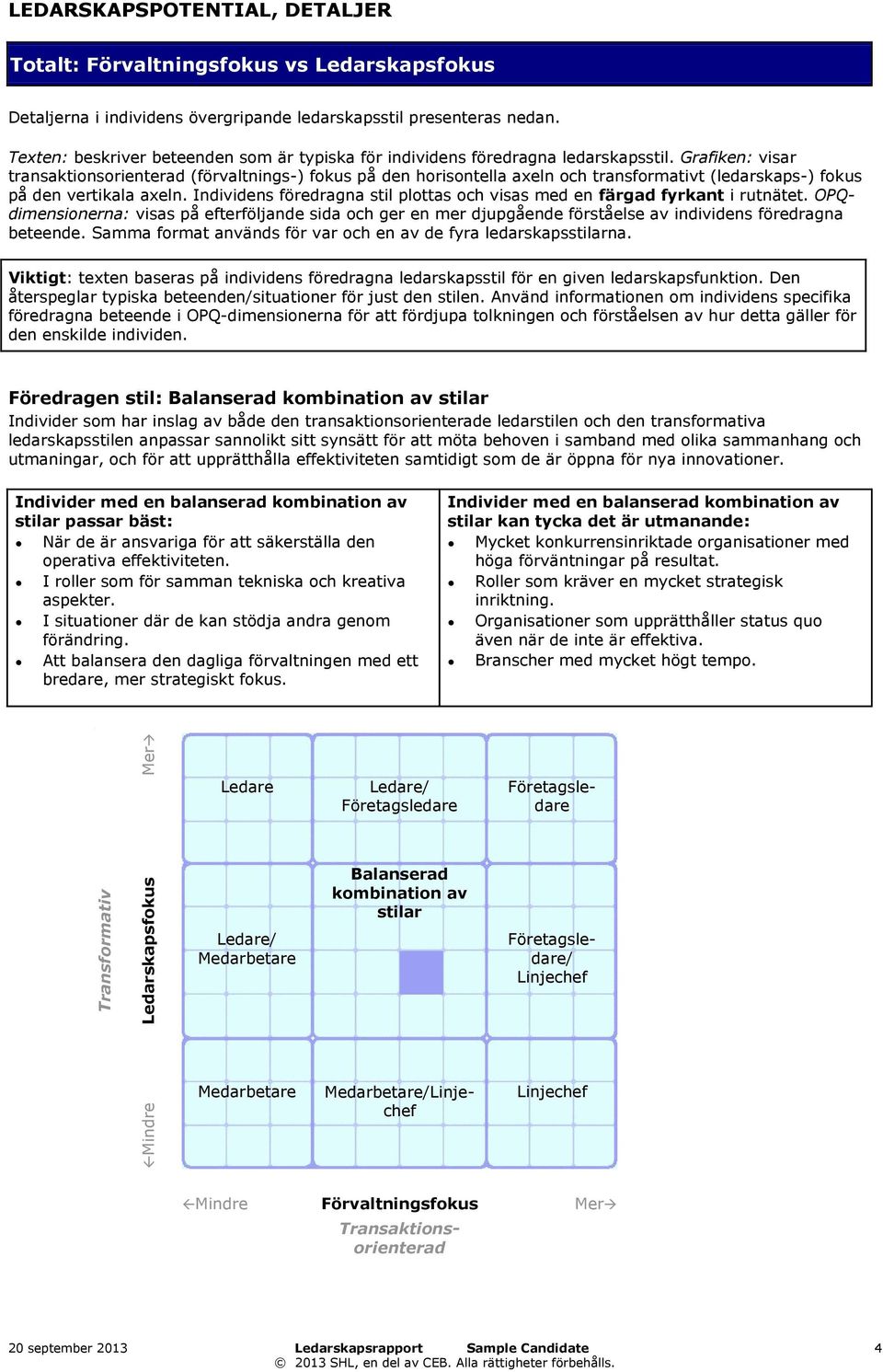 Grafiken: visar transaktionsorienterad (förvaltnings-) fokus på den horisontella axeln och transformativt (ledarskaps-) fokus på den vertikala axeln.