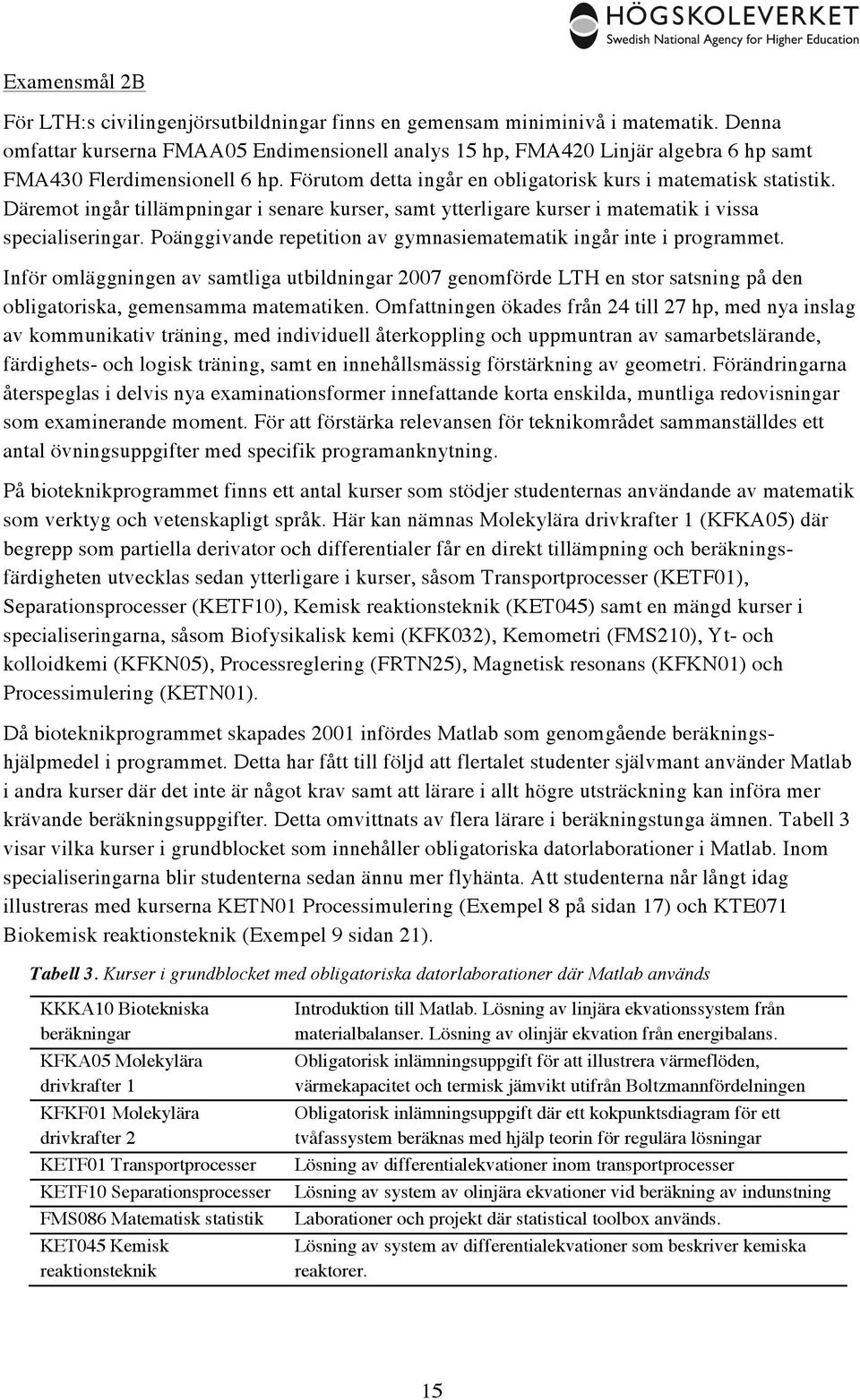 Däremot ingår tillämpningar i senare kurser, samt ytterligare kurser i matematik i vissa specialiseringar. Poänggivande repetition av gymnasiematematik ingår inte i programmet.