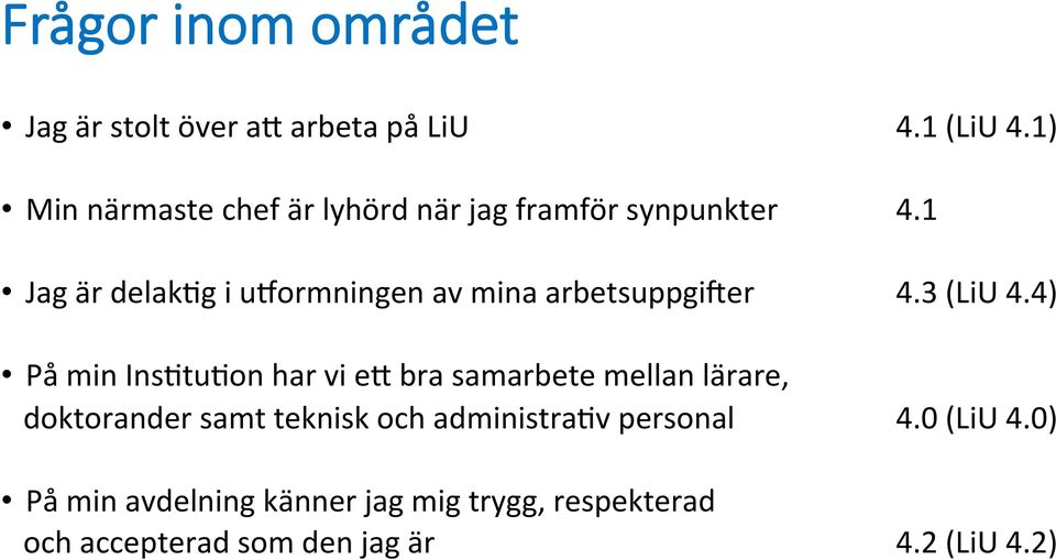 1 Jag är delak>g i uyormningen av mina arbetsuppgi:er 4.3 (LiU 4.4) På min Ins>tu>on har vi e.