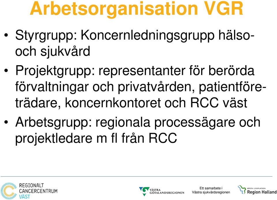 och privatvården, patientföreträdare, koncernkontoret och RCC