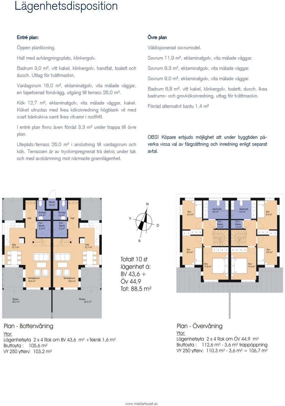 Köket utrustas med Ikea köksinredning högblank vit med svart bänkskiva samt Ikea vitvaror i rostfritt. I entré plan finns även förråd 3,3 m² under trappa till övre plan.