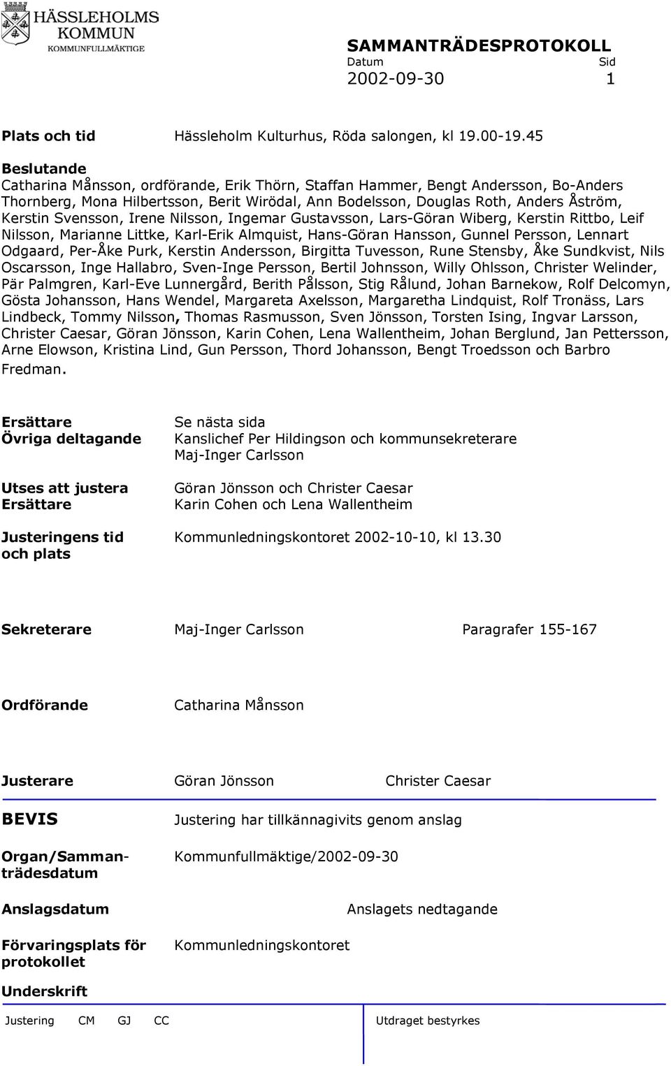 Svensson, Irene Nilsson, Ingemar Gustavsson, Lars-Göran Wiberg, Kerstin Rittbo, Leif Nilsson, Marianne Littke, Karl-Erik Almquist, Hans-Göran Hansson, Gunnel Persson, Lennart Odgaard, Per-Åke Purk,