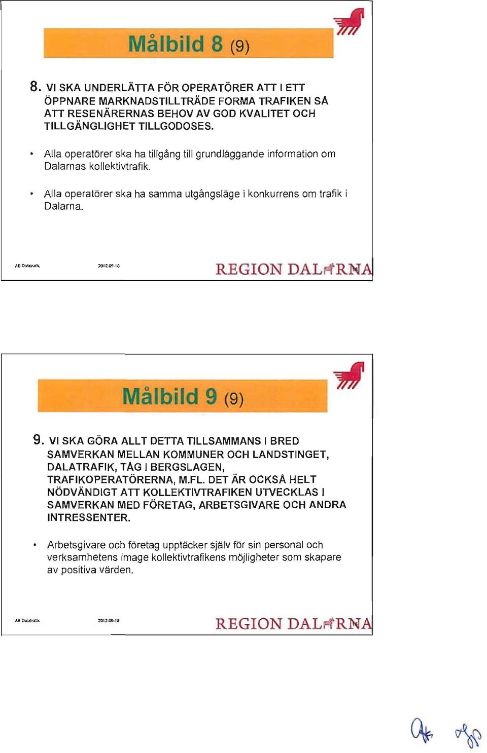 1' REGION DAL ~RN Målbild 9 (9) 9. VI SKA GÖRA ALLT DETTA TILLSAMMANS I BRED SAMVERKAN MELLAN KOMMUNER OCH LANDSTINGET, DALATRAFIK, TAG I BERGSLAGEN, TRAFIKOPERATÖRERNA, M.FL.