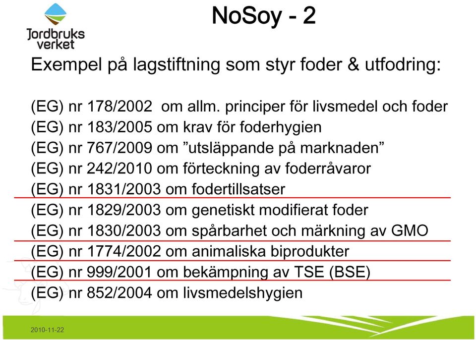 242/2010 om förteckning av foderråvaror (EG) nr 1831/2003 om fodertillsatser (EG) nr 1829/2003 om genetiskt modifierat foder (EG)