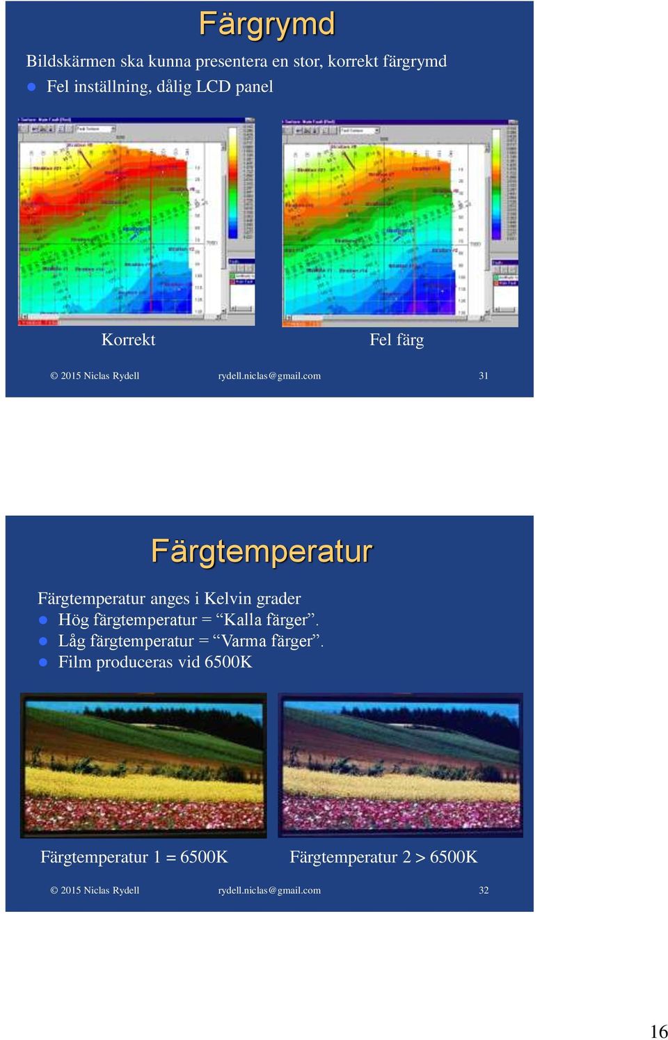 anges i Kelvin grader Hög färgtemperatur = Kalla färger.