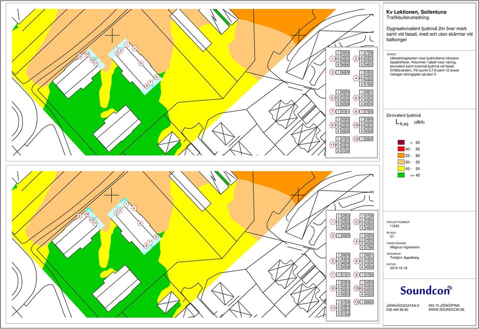 För punkt 3,7,8 samt 12 avses indraget våningsplan på plan. 1 3 0 2 43 4 3 4 4 0 8 1 3 1 2 43 3 3 43 4 4 4 7 1 1 1 8 1 7 3 4 3 4 Ekvivalent ljudnivå L A,eq (dba) 1 47 2 2 0 4 3 0 4 4 1 4 12 1 >. 0.-.