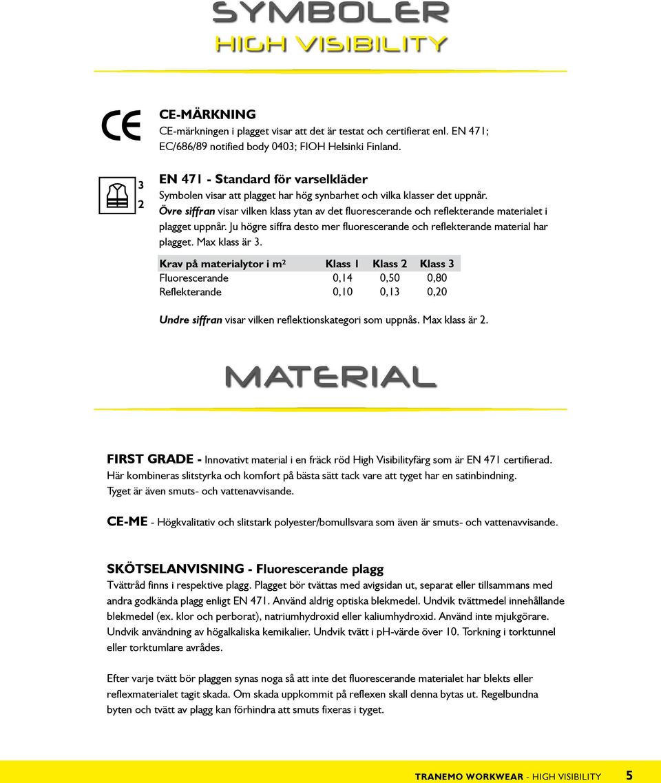 Övre siffran visar vilken klass ytan av det fluorescerande och reflekterande materialet i plagget uppnår. Ju högre siffra desto mer fluorescerande och reflekterande material har plagget.