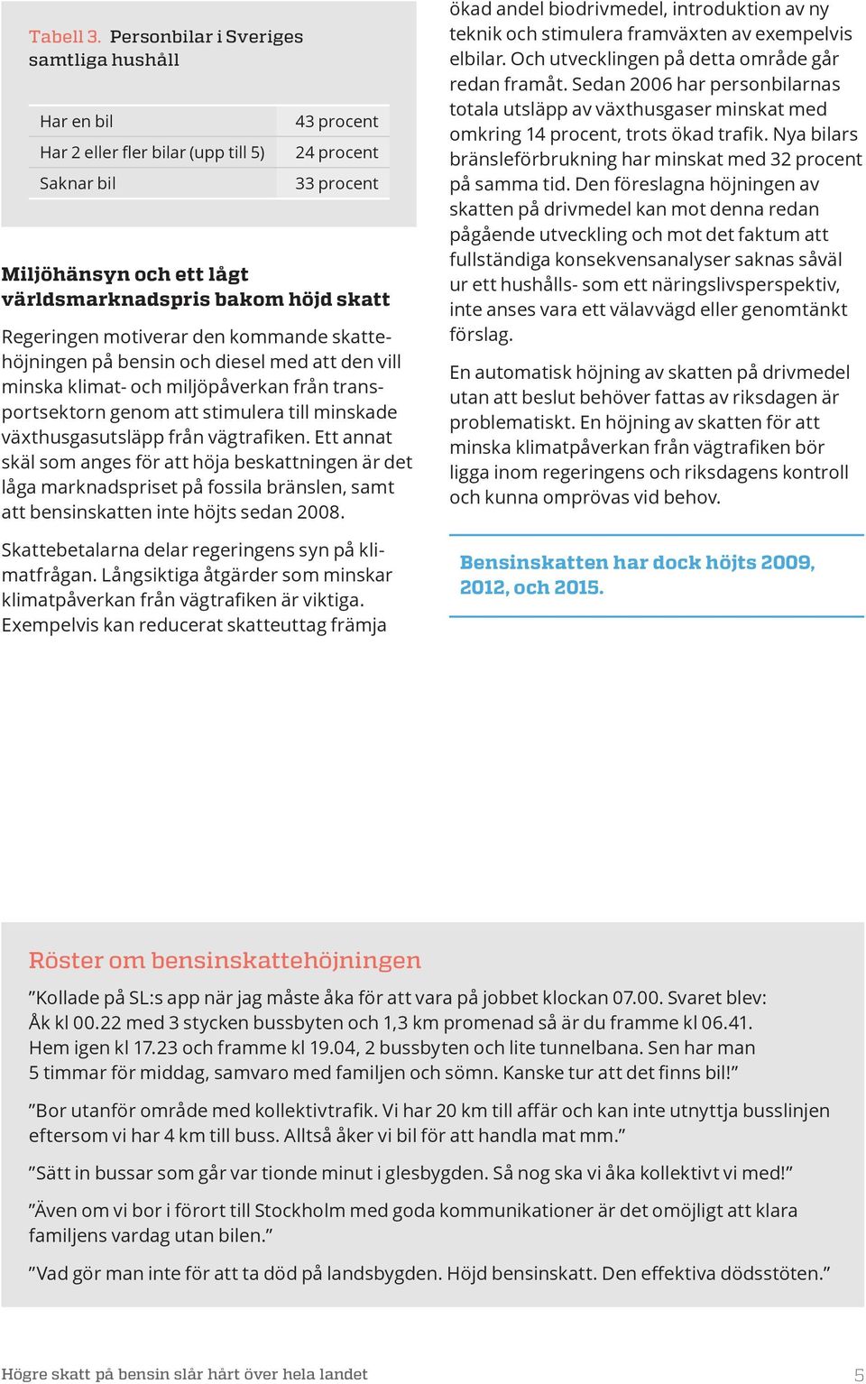 Regeringen motiverar den kommande skatteen på bensin och diesel med att den vill minska klimat- och miljöpåverkan från transportsektorn genom att stimulera till minskade växthusgasutsläpp från