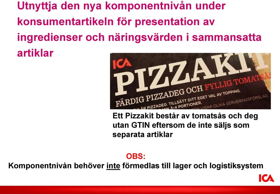 består av tomatsås och deg utan GTIN eftersom de inte säljs som separata