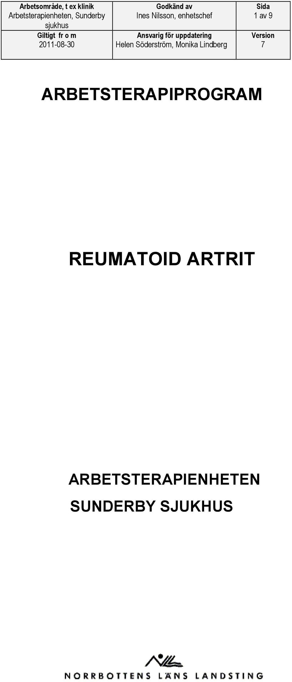 ARBETSTERAPIPROGRAM REUMATOID