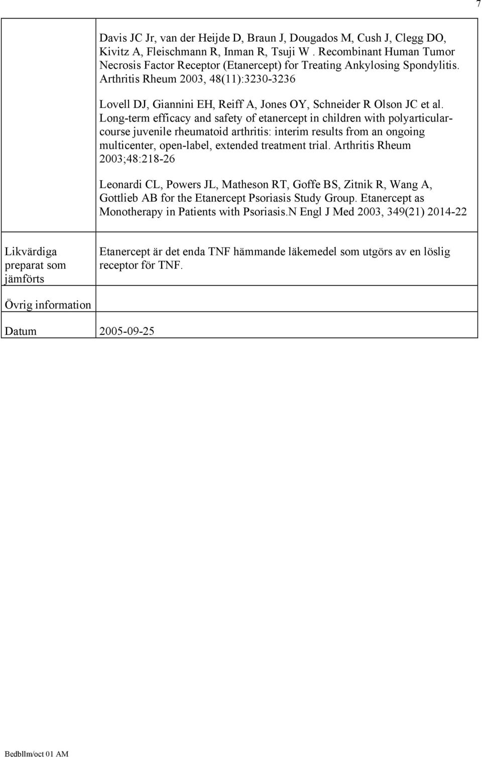 Arthritis Rheum 2003, 48(11):3230-3236 Lovell DJ, Giannini EH, Reiff A, Jones OY, Schneider R Olson JC et al.