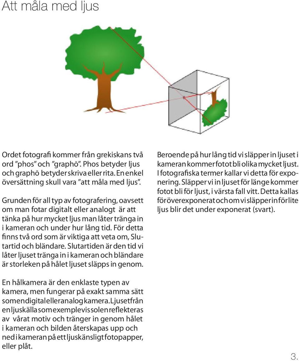 För detta finns två ord som är viktiga att veta om, Slutartid och bländare. Slutartiden är den tid vi låter ljuset tränga in i kameran och bländare är storleken på hålet ljuset släpps in genom.