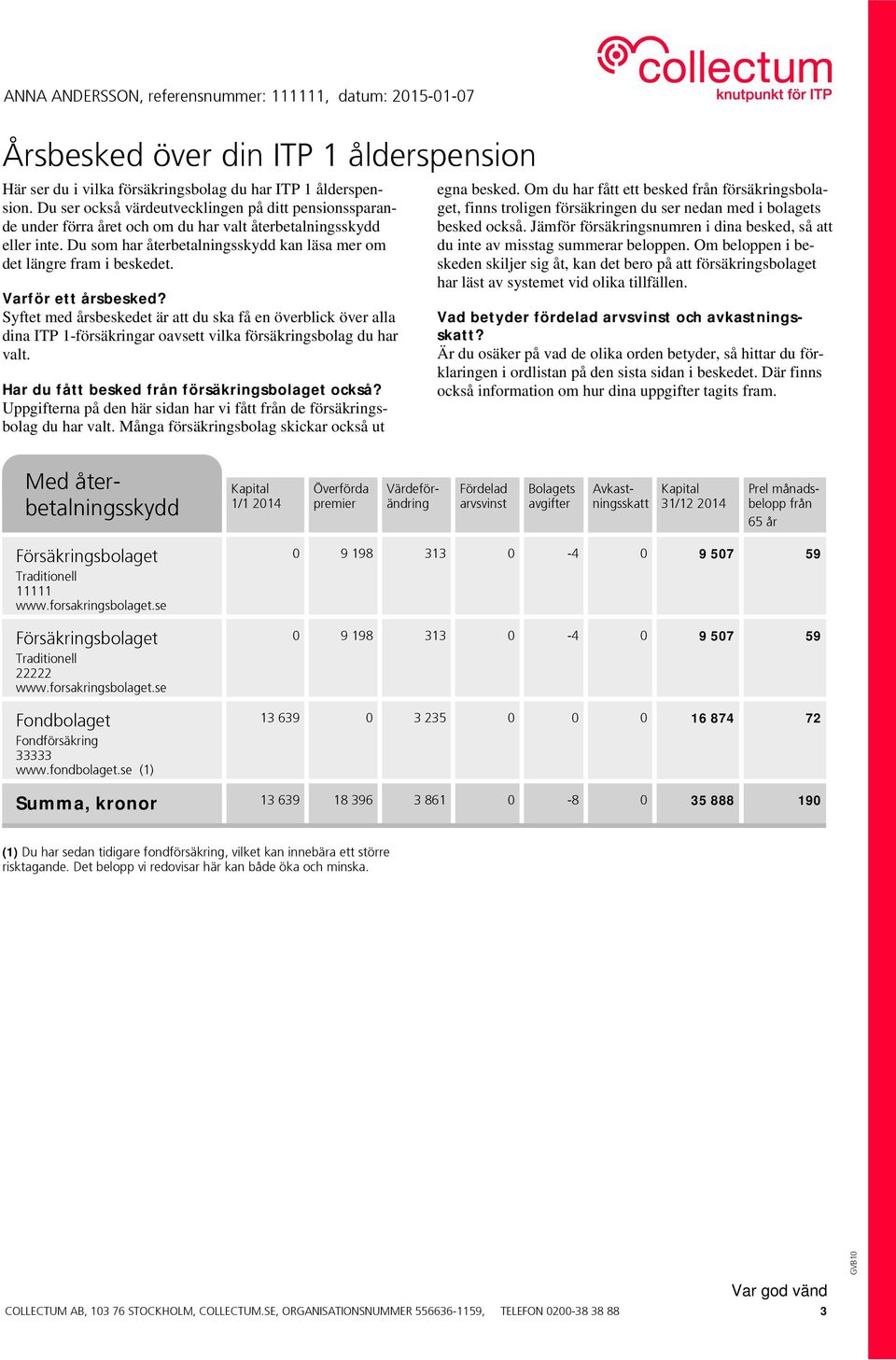 Varför ett årsbesked? Syftet med årsbeskedet är att du ska få en överblick över alla dina ITP 1-försäkringar oavsett vilka försäkringsbolag du har valt.