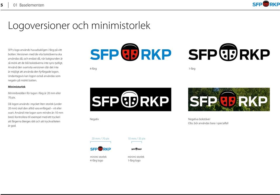 Använd den svartvita versionen där det inte är möjligt att använda den fyrfärgade logon. Undantagsvis kan logon också användas som negativ på mörkt botten.