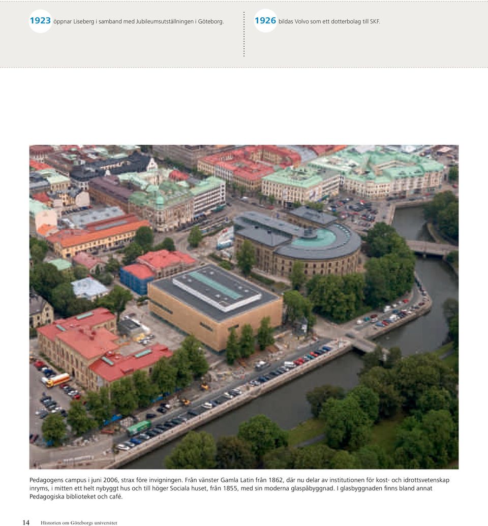Från vänster Gamla Latin från 1862, där nu delar av institutionen för kost- och idrottsvetenskap inryms, i mitten ett