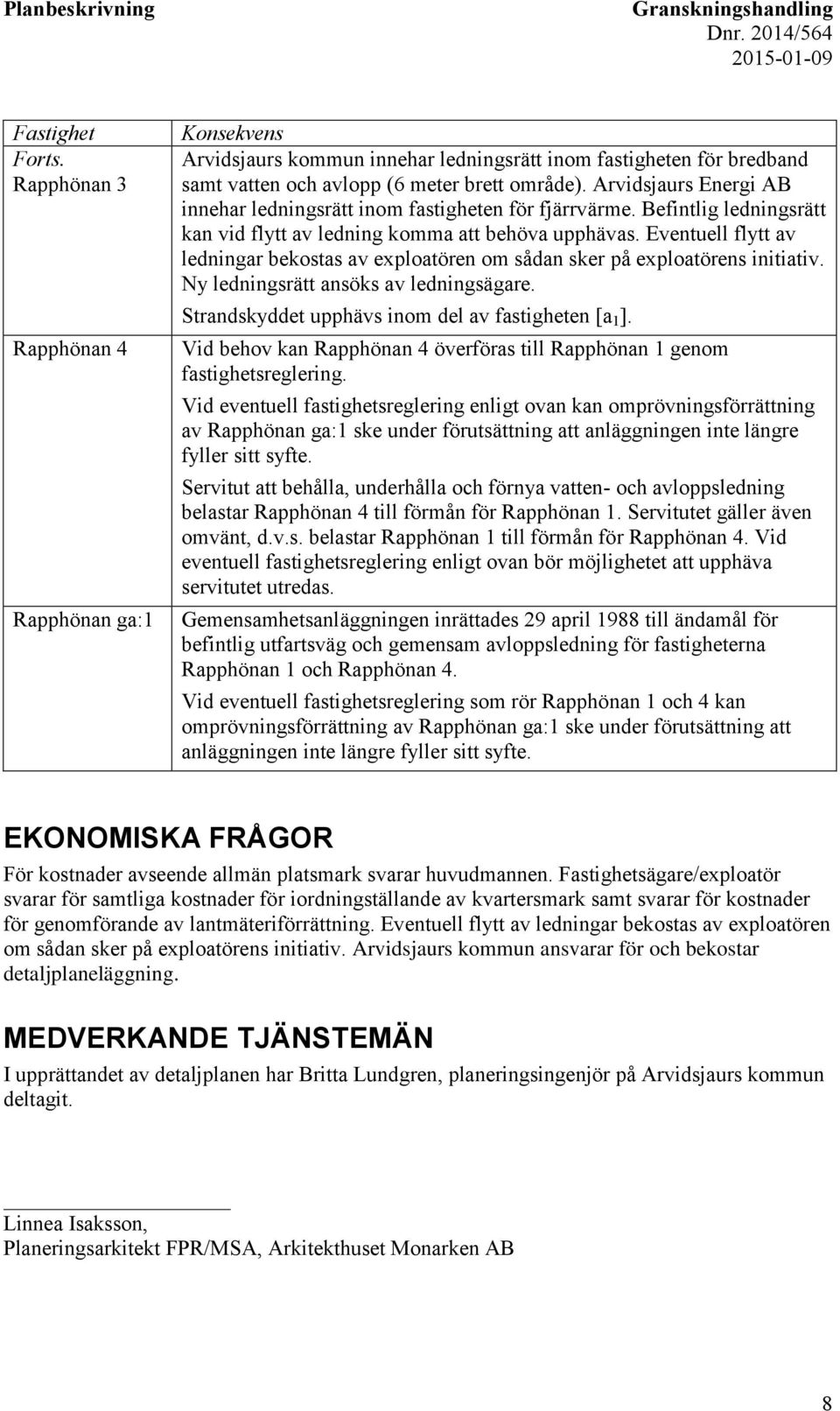 Eventuell flytt av ledningar bekostas av exploatören om sådan sker på exploatörens initiativ. Ny ledningsrätt ansöks av ledningsägare. Strandskyddet upphävs inom del av fastigheten [a 1 ].