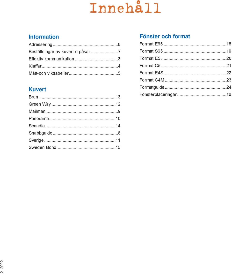 ..10 Scandia...14 Snabbguide...8 Sverige...11 Sweden Bond...15 Fönster och format Format E65.