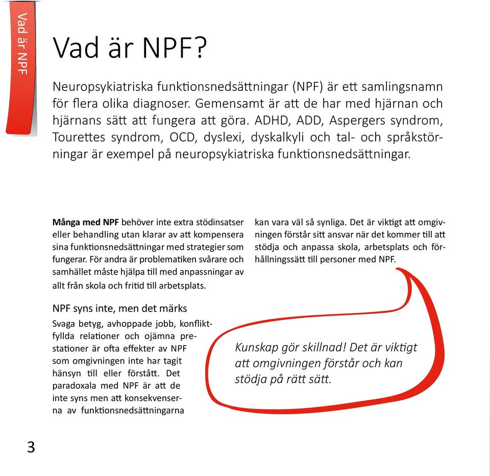 Många med NPF behöver inte extra stödinsatser eller behandling utan klarar av att kompensera sina funktionsnedsättningar med strategier som fungerar.