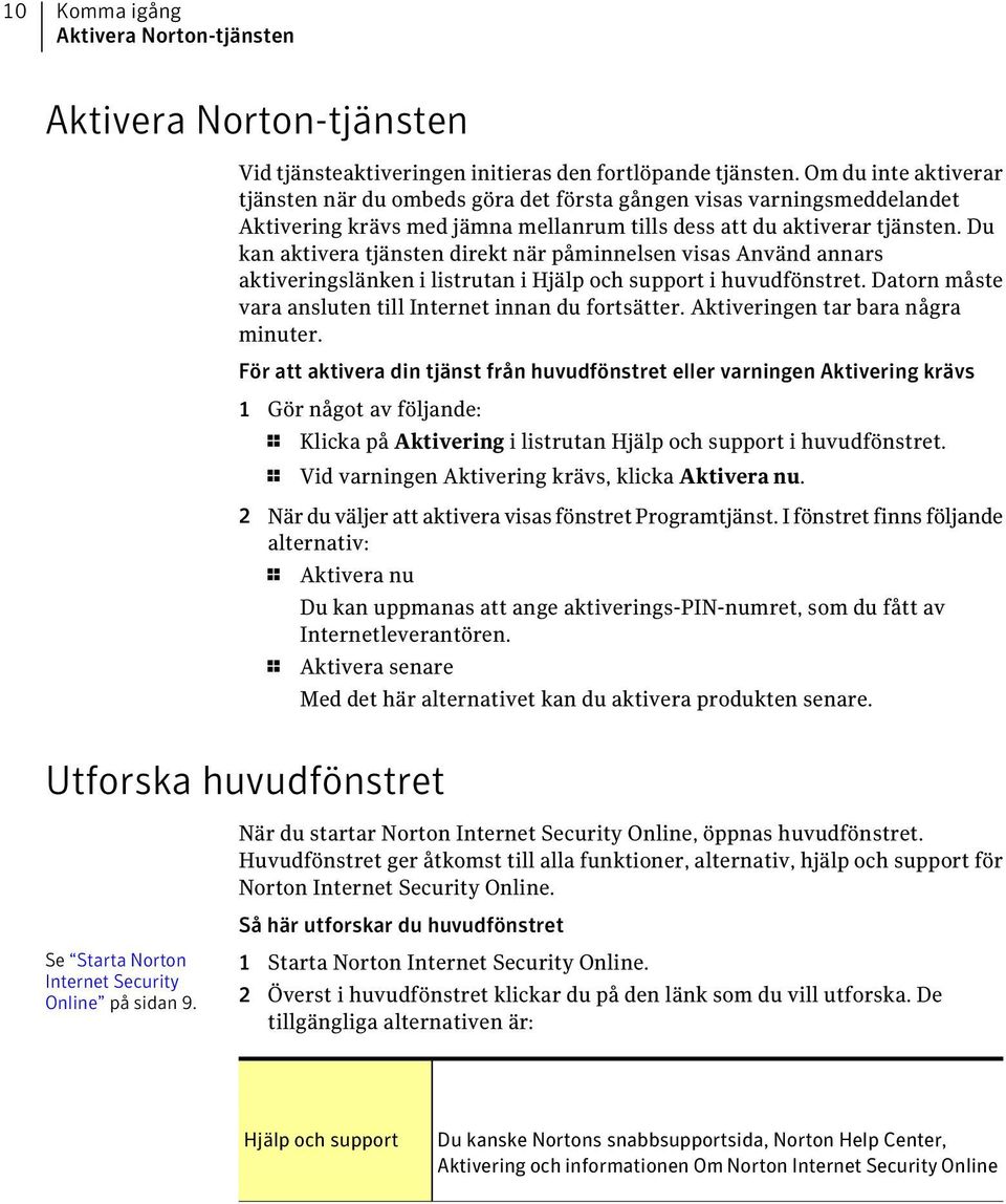 Du kan aktivera tjänsten direkt när påminnelsen visas Använd annars aktiveringslänken i listrutan i Hjälp och support i huvudfönstret. Datorn måste vara ansluten till Internet innan du fortsätter.