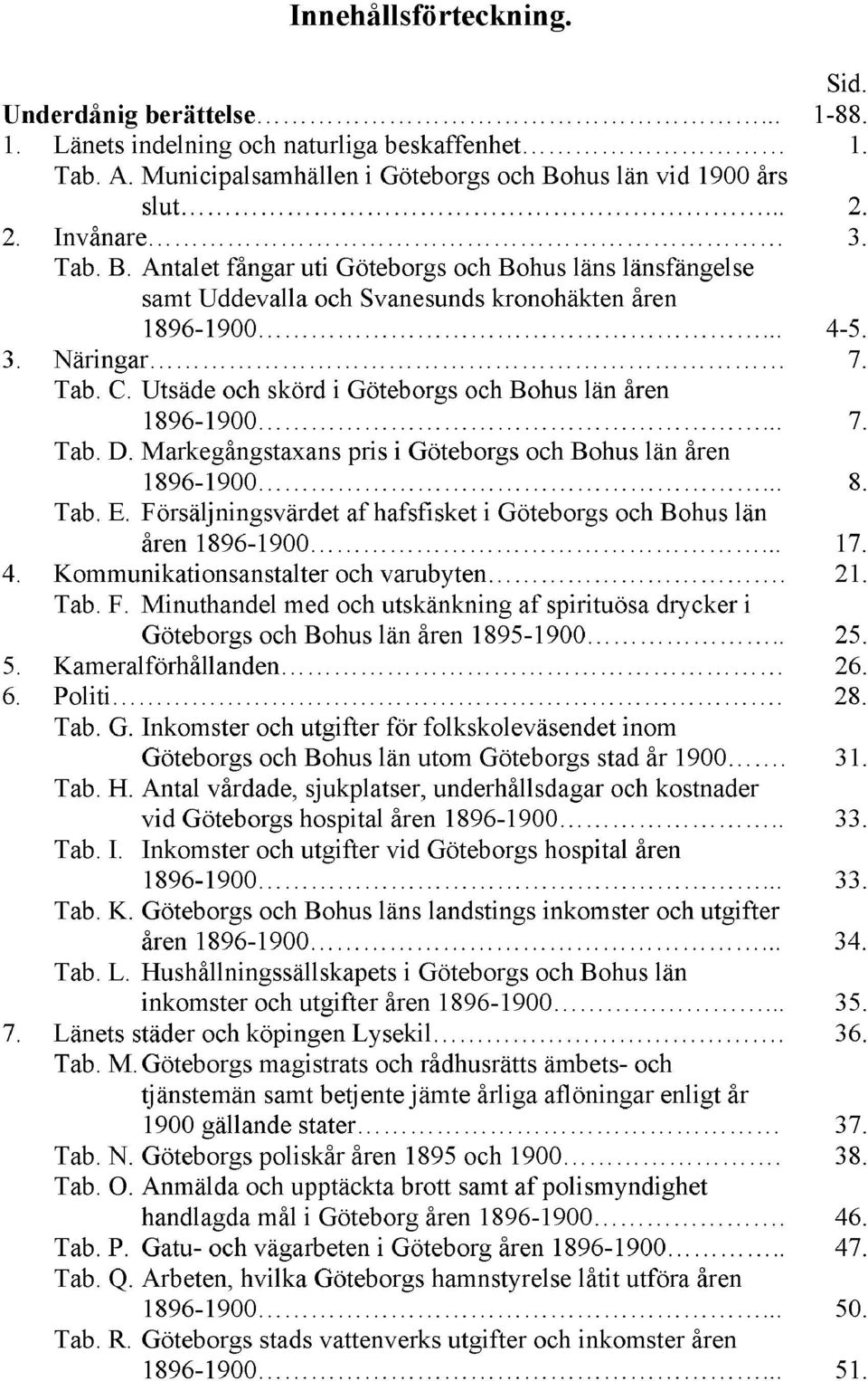 Utsäde och skörd i Göteborgs och Bohus län åren 1896-1900... 7. Tab. D. Markegångstaxans pris i Göteborgs och Bohus län åren 1896-1900... 8. Tab. E.
