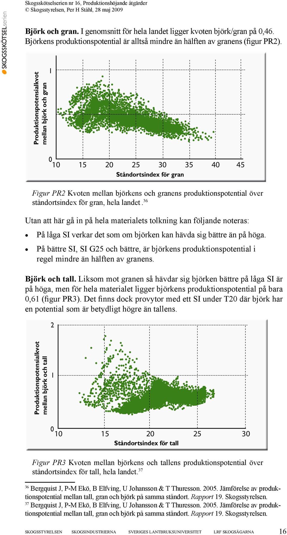 landet. 36 Utan att här gå in på hela materialets tolkning kan följande noteras: På låga SI verkar det som om björken kan hävda sig bättre än på höga.