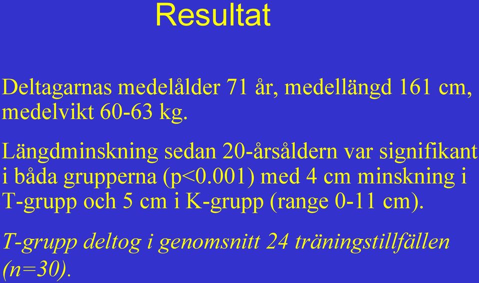 Längdminskning sedan 20-årsåldern var signifikant i båda grupperna
