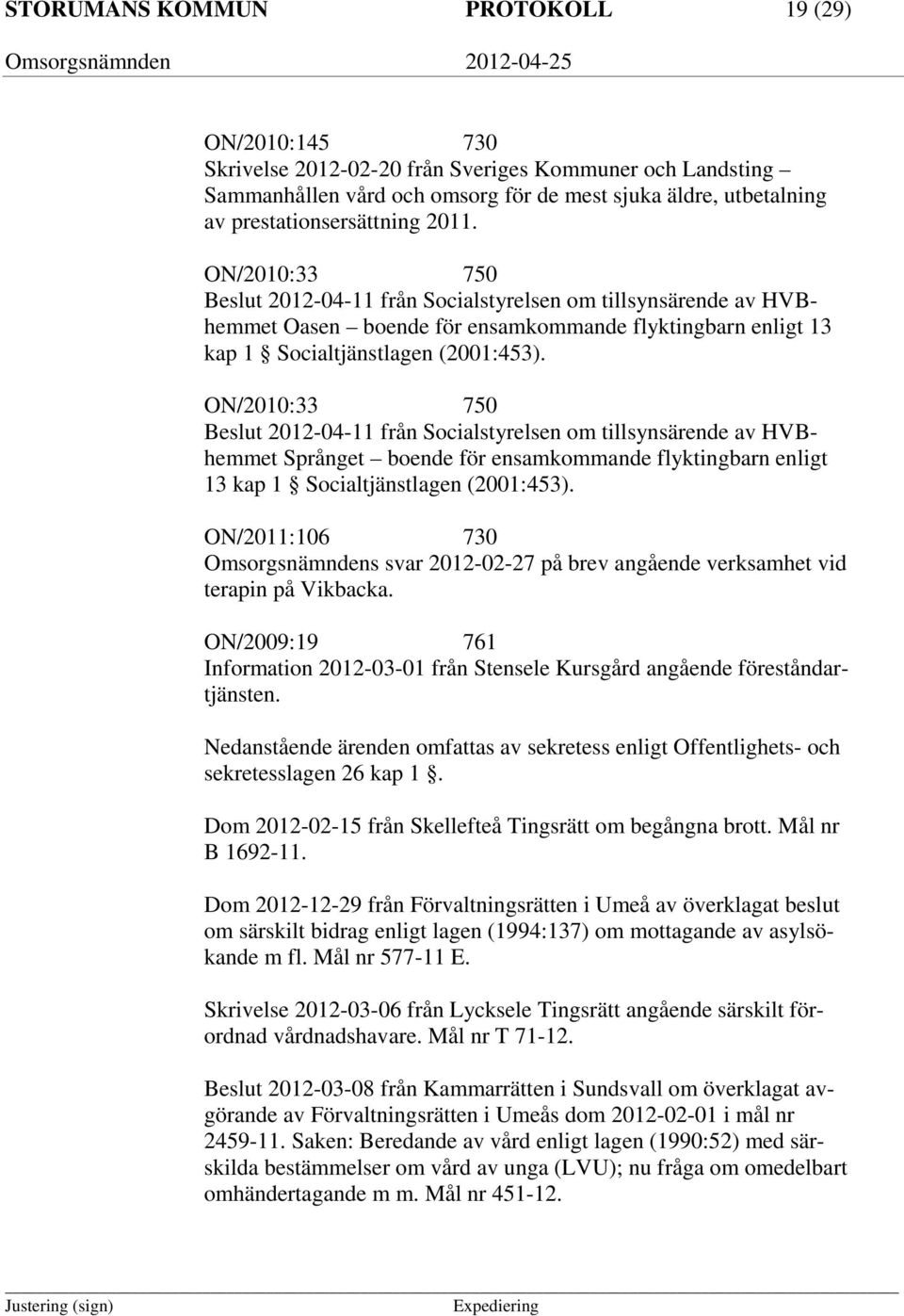 ON/2010:33 750 Beslut 2012-04-11 från Socialstyrelsen om tillsynsärende av HVBhemmet Språnget boende för ensamkommande flyktingbarn enligt 13 kap 1 Socialtjänstlagen (2001:453).