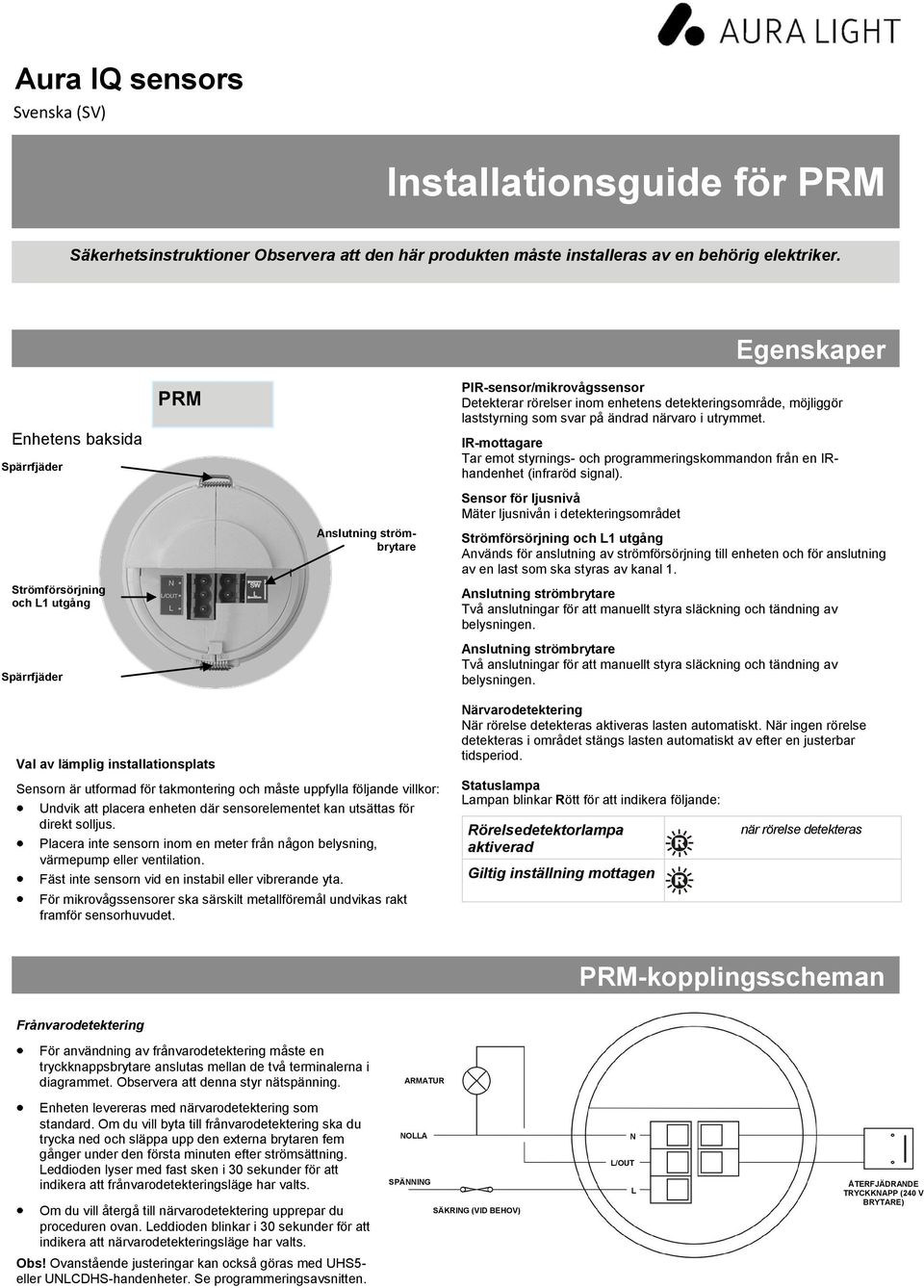 IR-mottagare Tar emot styrnings- och programmeringskommandon från en IRhandenhet (infraröd signal).