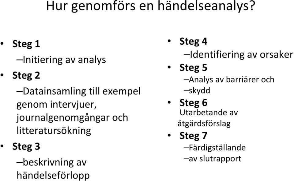 journalgenomgångar och litteratursökning Steg 3 beskrivning av händelseförlopp Steg