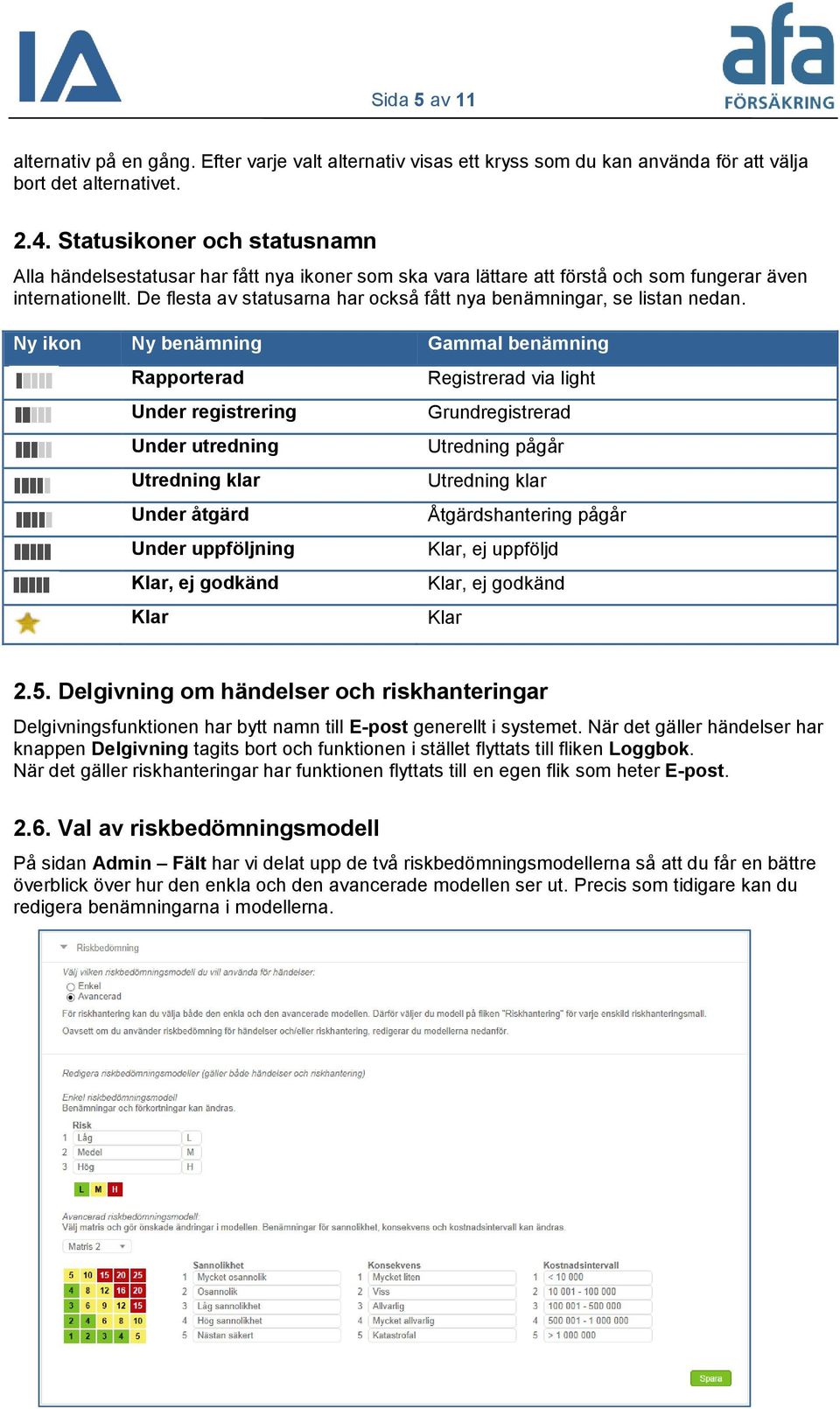 De flesta av statusarna har också fått nya benämningar, se listan nedan.