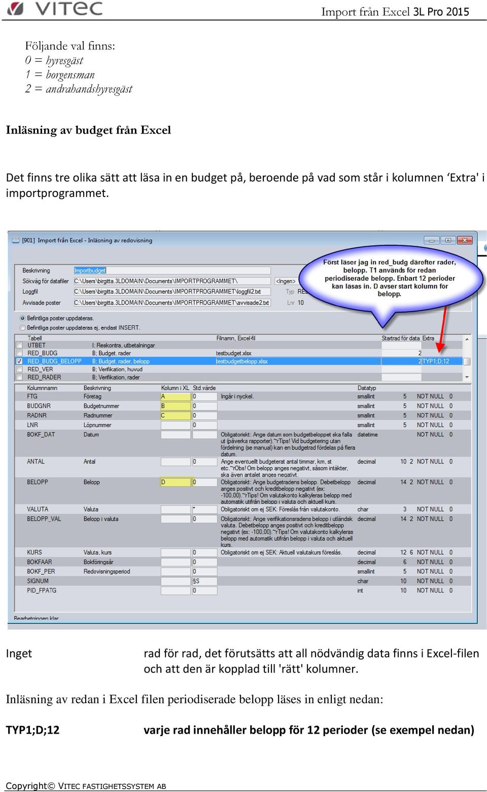 Inget rad för rad, det förutsätts att all nödvändig data finns i Excel-filen och att den är kopplad till 'rätt' kolumner.