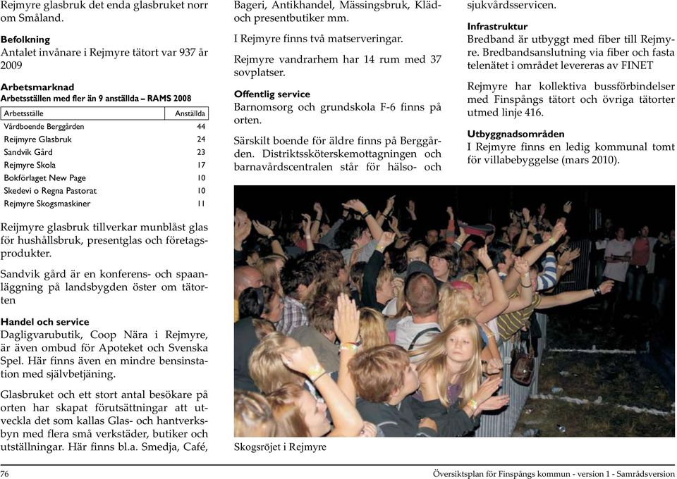 Gård 23 Rejmyre Skola 17 Bokförlaget New Page 10 Skedevi o Regna Pastorat 10 Rejmyre Skogsmaskiner 11 Reijmyre glasbruk tillverkar munblåst glas för hushållsbruk, presentglas och företagsprodukter.