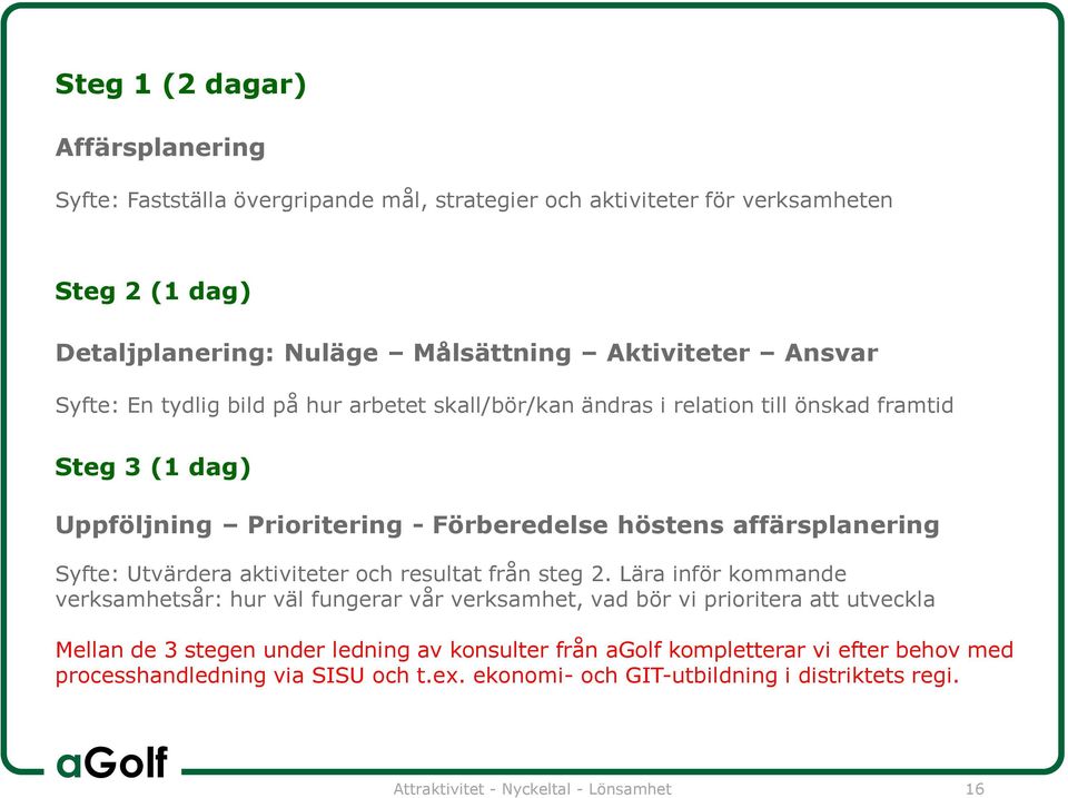 Syfte: Utvärdera aktiviteter och resultat från steg 2.