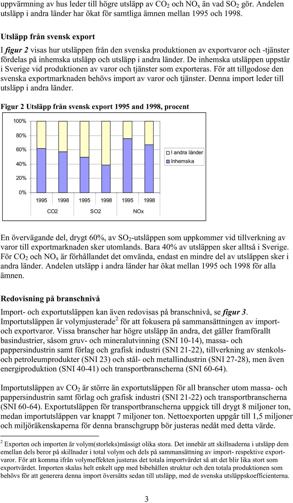 De inhemska utsläppen uppstår i Sverige vid produktionen av varor och tjänster som exporteras. För att tillgodose den svenska exportmarknaden behövs import av varor och tjänster.