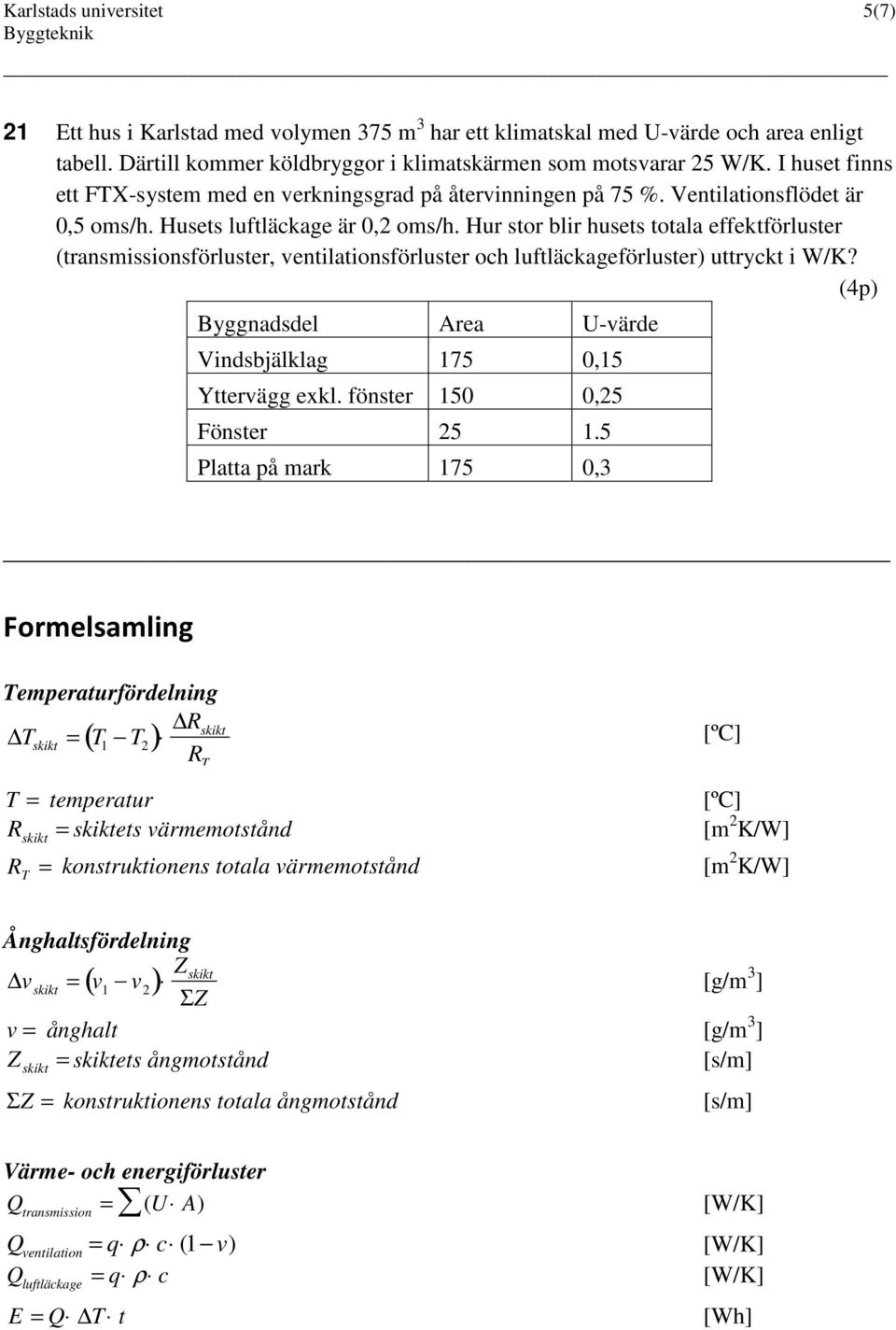 Hur stor blir husets totala effektförluster (transmissionsförluster, ventilationsförluster och luftläckageförluster) uttryckt i W/K?